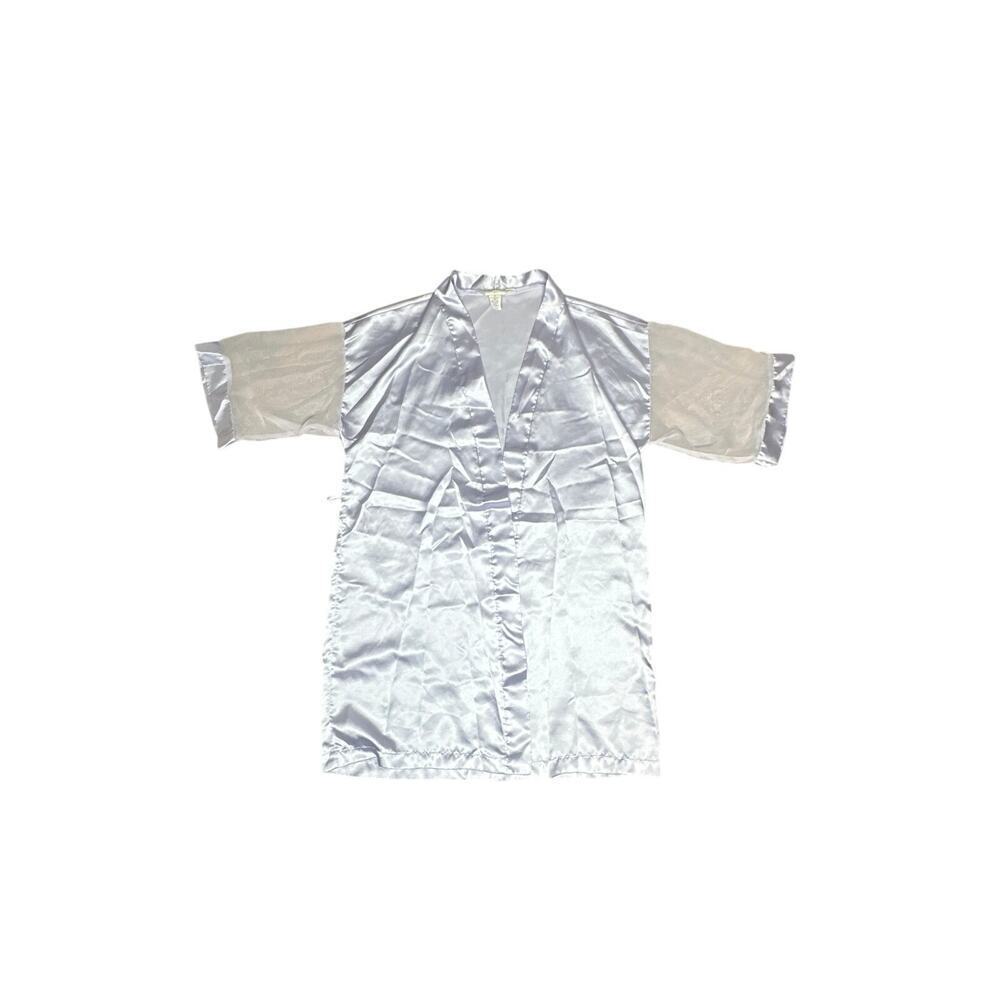 Private Luxuries Satin Lounge Robe Top Women’s M Silver Sleepwear Kimono Style